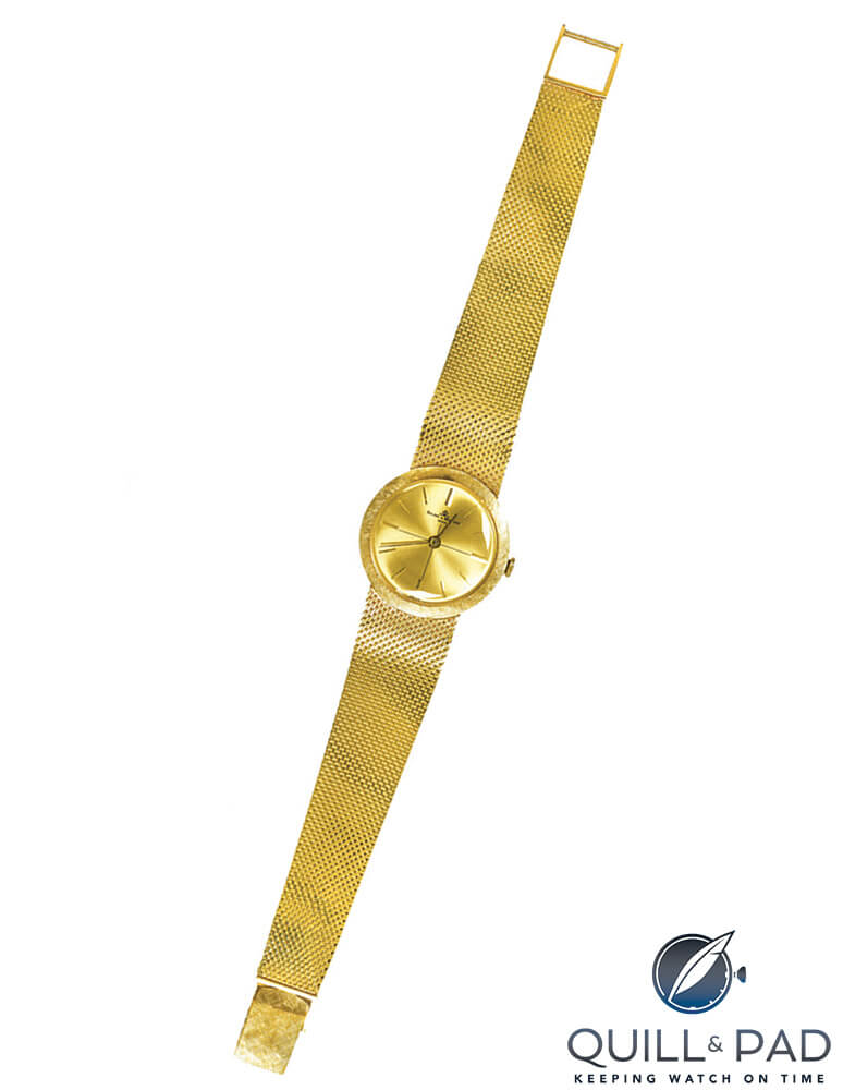 This 1969 14-karat gold Baume & Mercier was purchased by Elvis Presley; it bears a personal engraving to Armond Morales of the Imperials on the case back