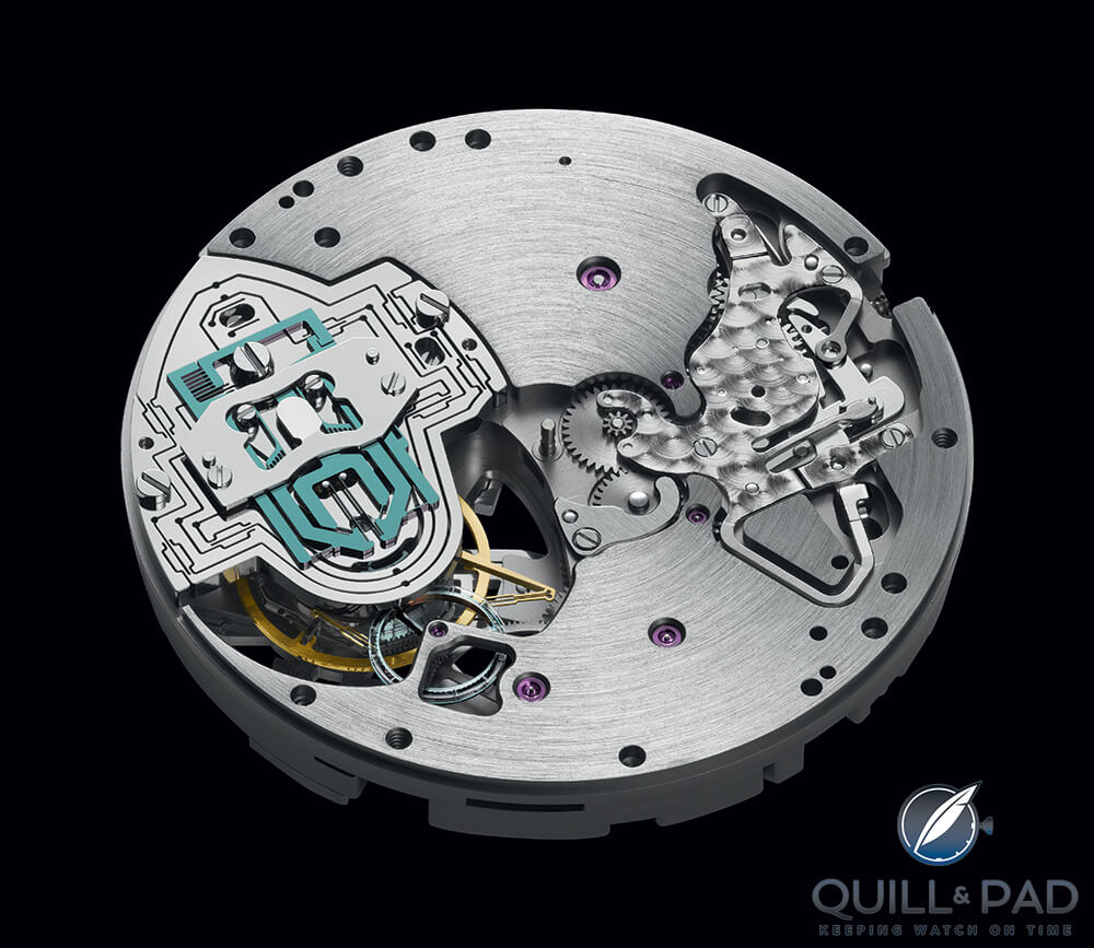 Dial side view of the movement of the Parmigiani Senfine concept watch