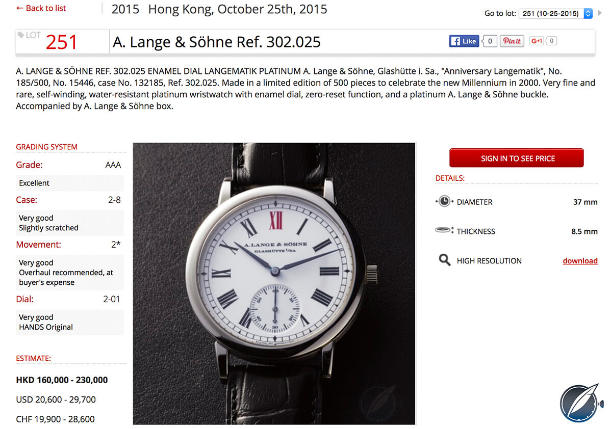 Auction listing, Antiquorum, Hong Kong October 25, 2015