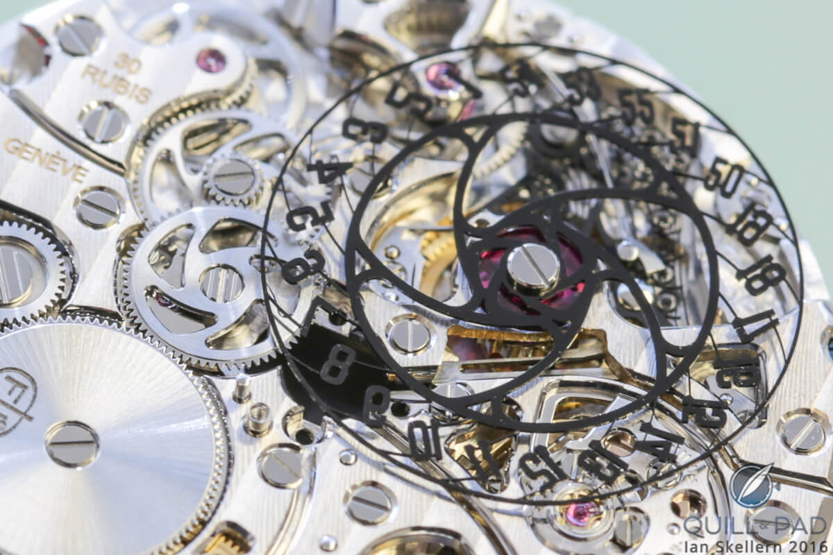 Close up look at the second time zone disk on the back of the Fabergé Visionnaire DTZ