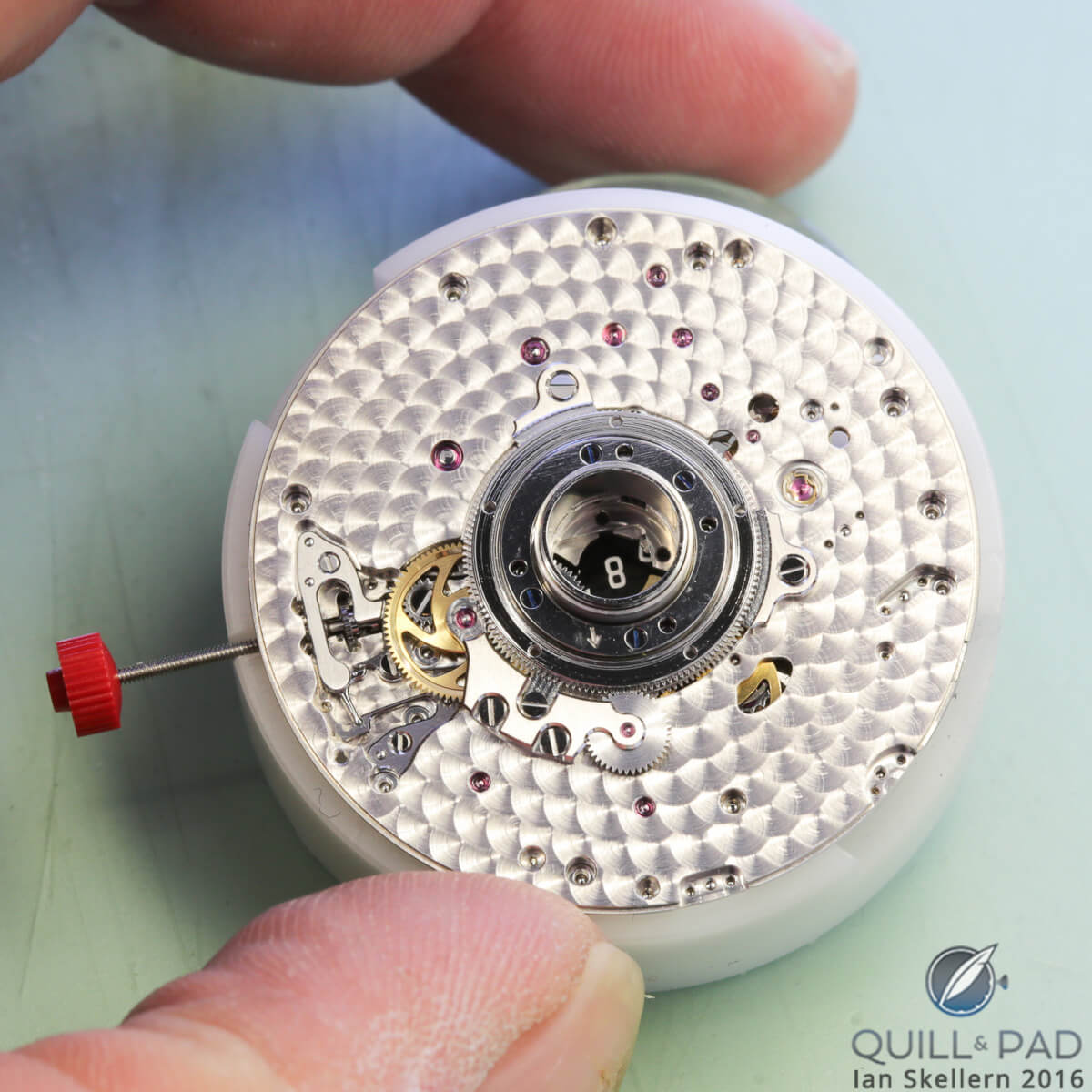 Without the magnifier, the second time zone numeral of the Fabergé Visionnaire DTZ looks tiny at the bottom of a deep well