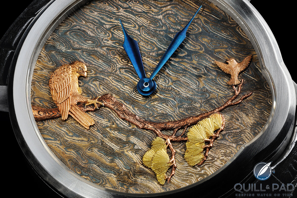 Close look at the dial of Kees Engelbarts' Tsuba watch
