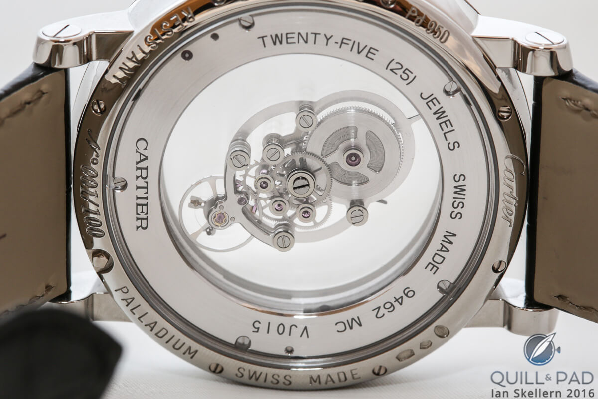 View through the display back of the Cartier Rotonde de Cartier Astromystérieux