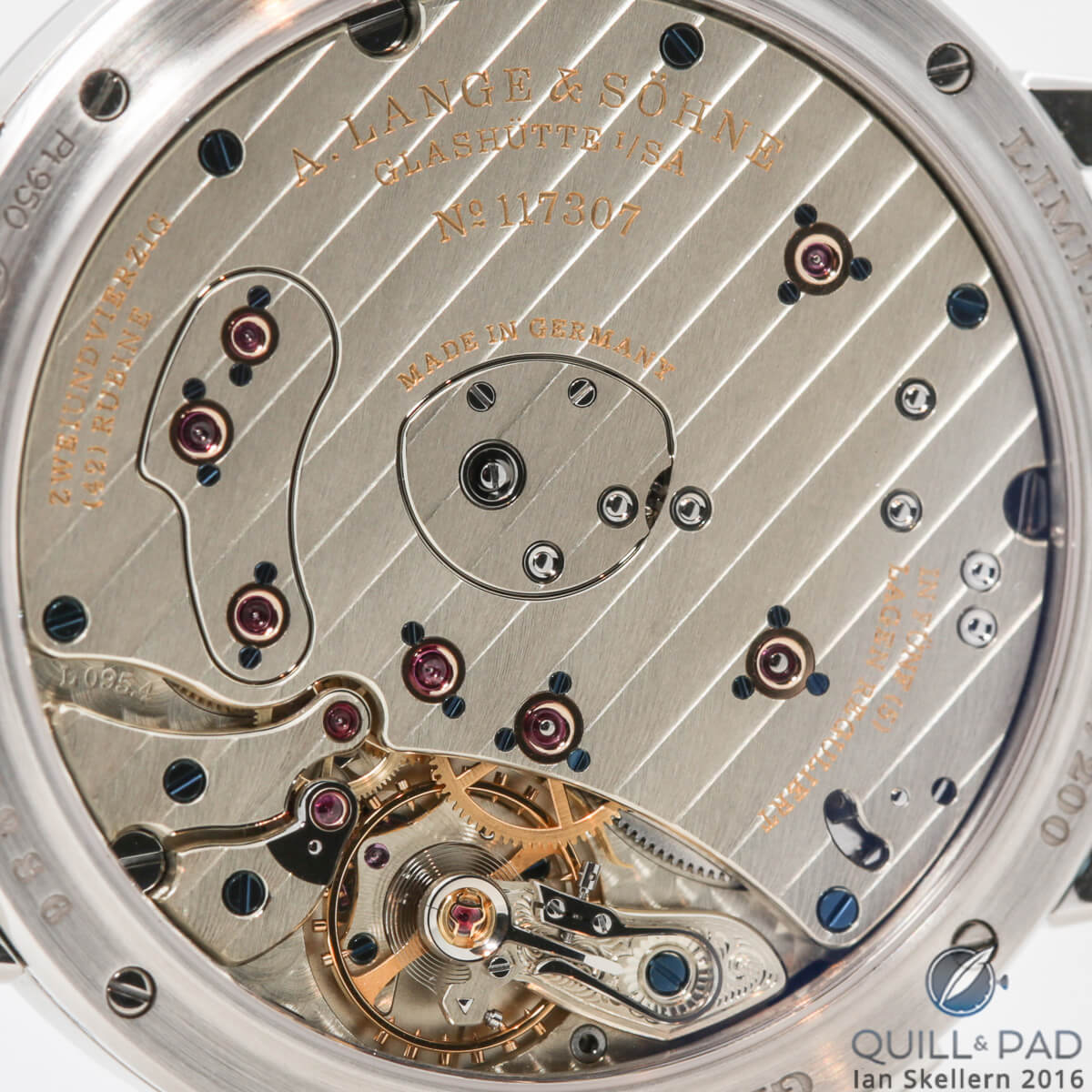 A close look at the movement side of the A. Lange & Söhne Grande Lange 1 Moonphase Lumen