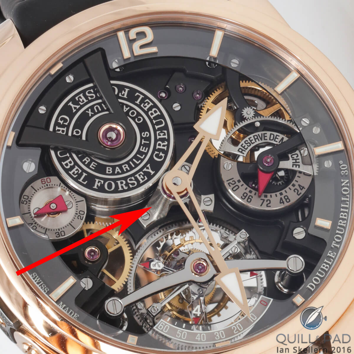 The tall tripod bridge supporting the hands of the Greubel Forsey Double Tourbillon Technique was Cretin's idea