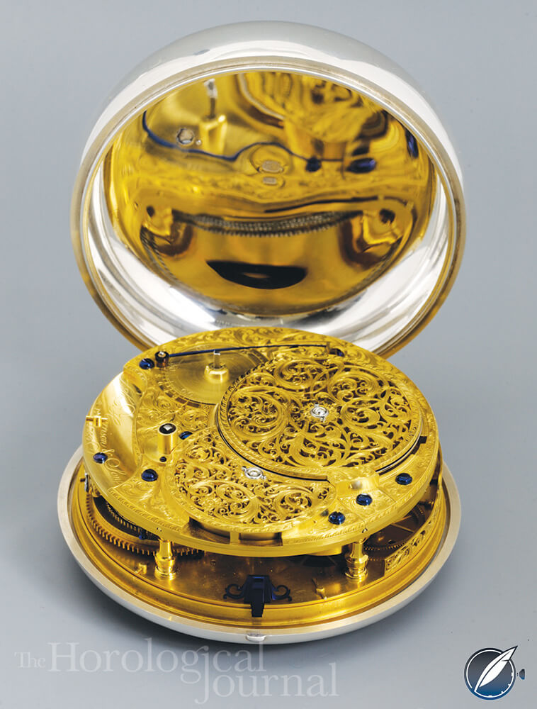 Movement of the reconstruction of John Harrison's H4 by Derek Pratt, which was finished by Frodshams (image courtesy British Horological Journal)