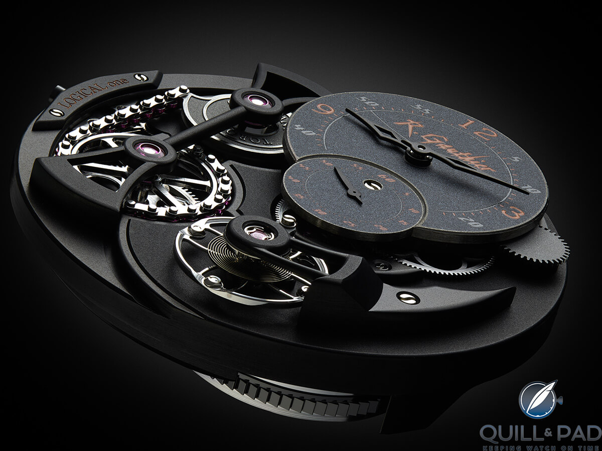 Blackened movement of the Romain Gauthier Logical One Engraged Orange