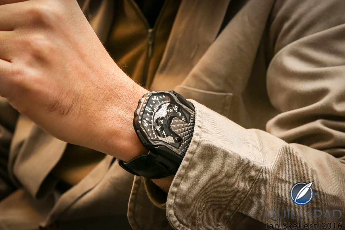 Felix Baumgartner modeling the Urwerk UR-T8