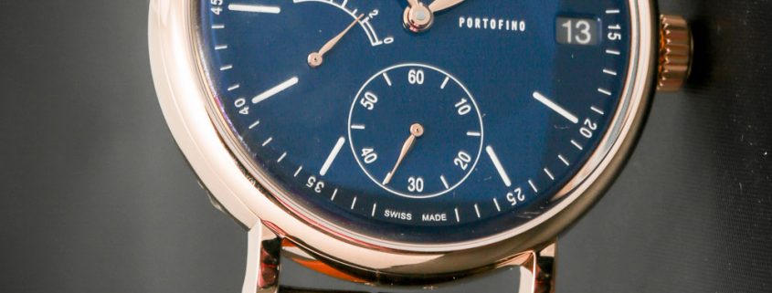 IWC Portofino Hand-Wound Moon Phase Edition 150 Years in red gold with blue dial