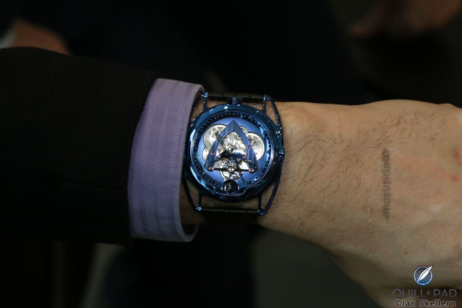 De Bethune DB28 Steel Wheels Blue wristshot