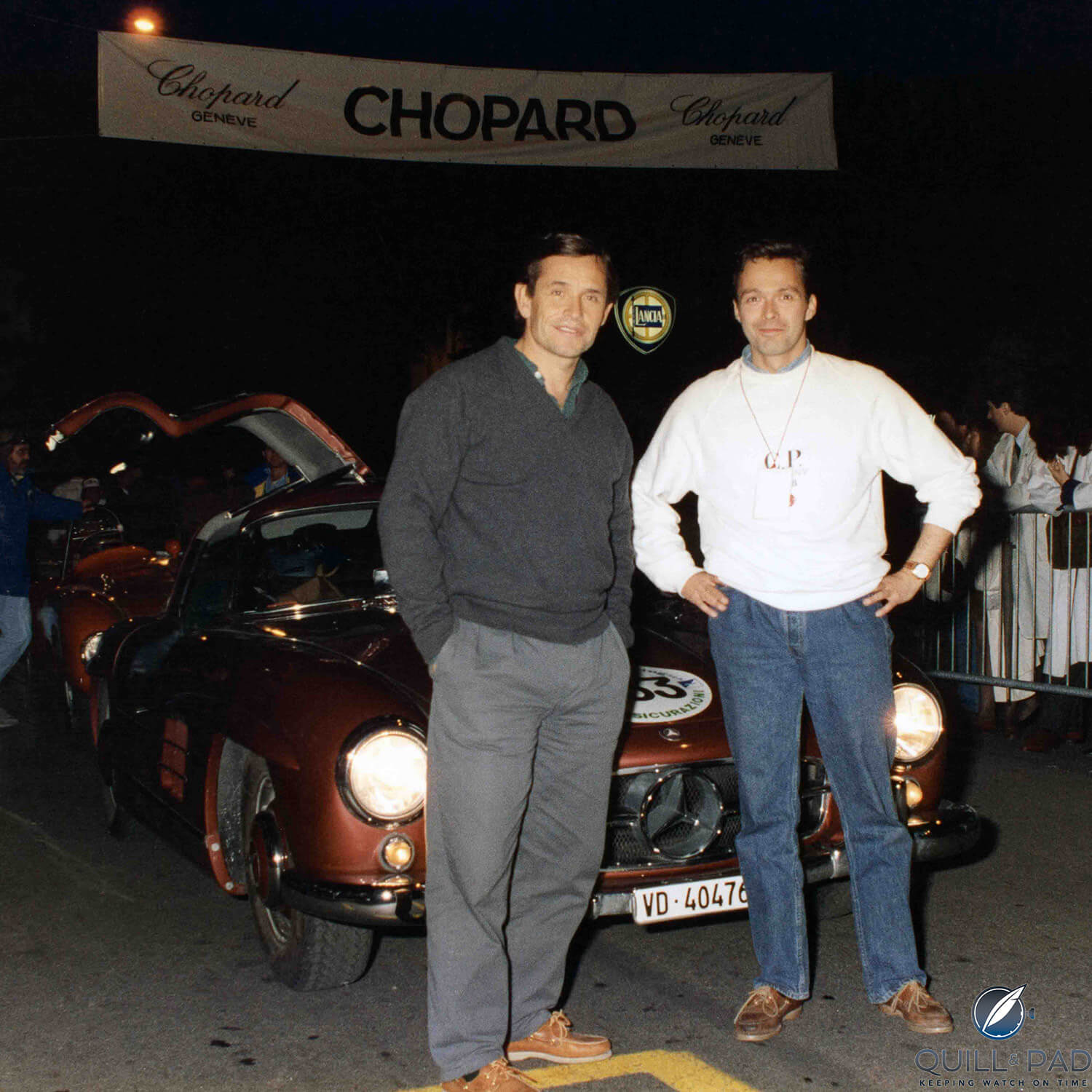 Jacky Ickx and Karl-Friedrich Scheufele during the 1989 Mille Miglia
