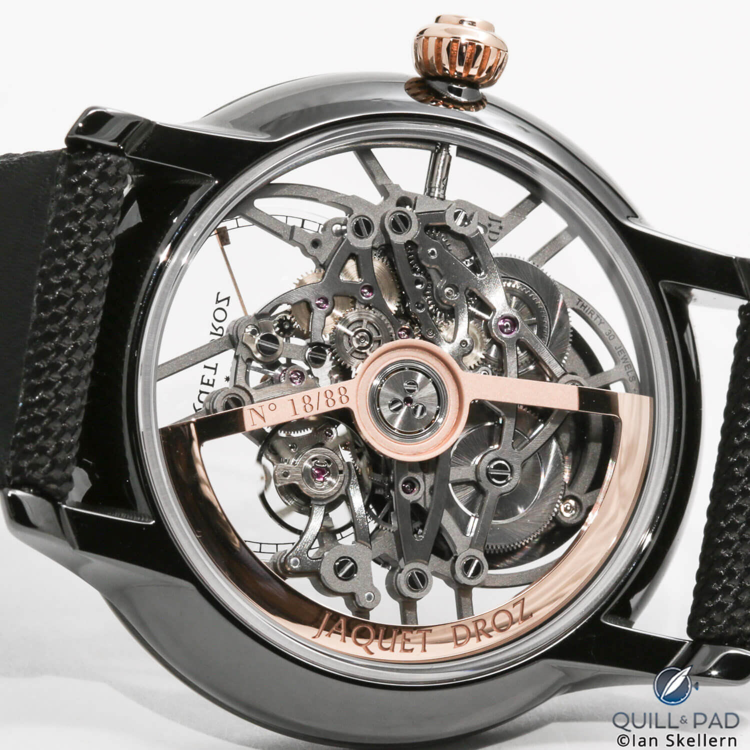 View through the display back of the Jaquet Droz Grande Seconde Skelet-One