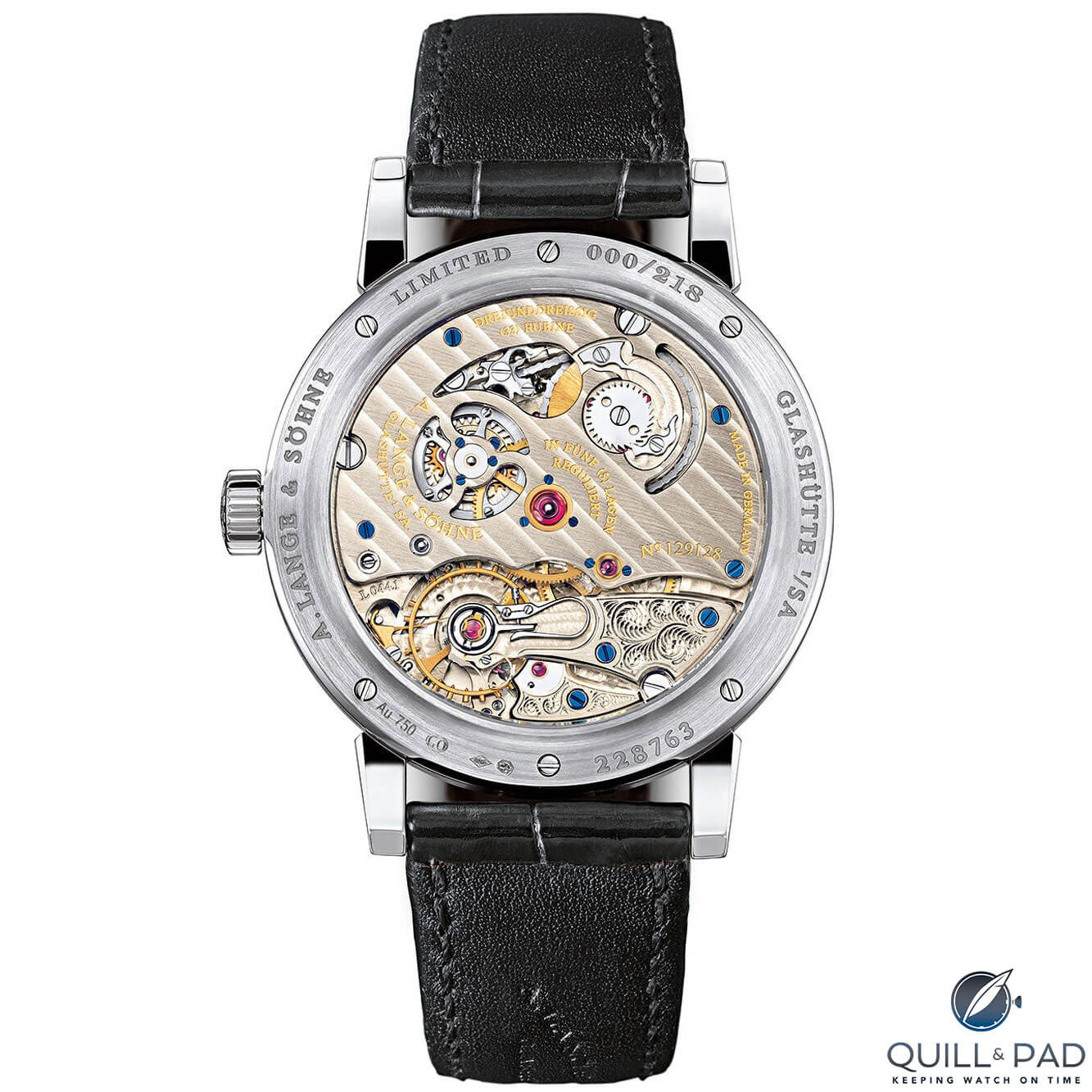 Beautiful movement visible through the display back of the A. Lange & Söhne Richard Lange Pour Le Mérite