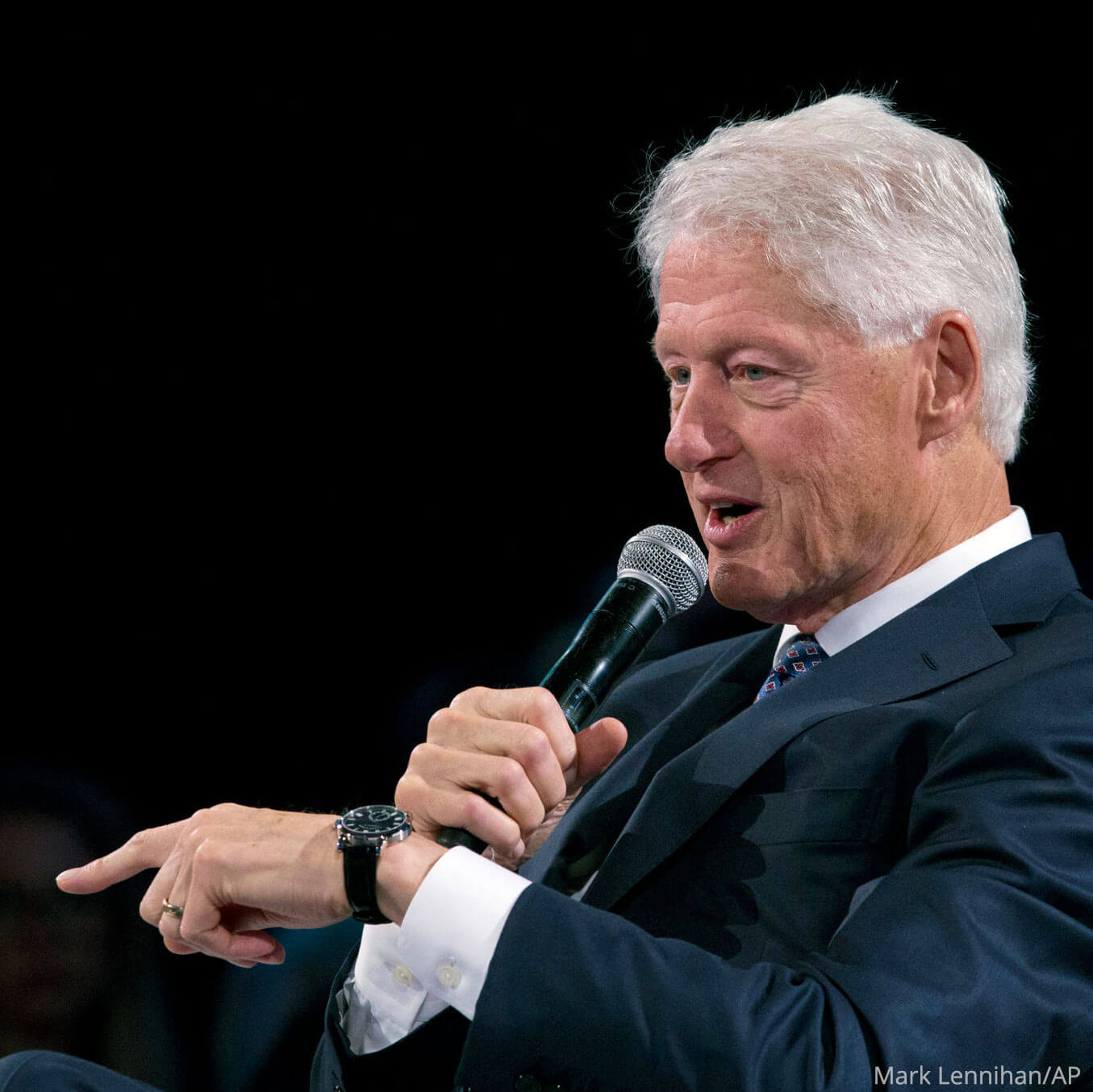 President Bill Clinton wearing a A. Lange & Söhne’s Richard Lange Pour Le Mérite at the 2018 Bloomberg Global Business Forum in New York